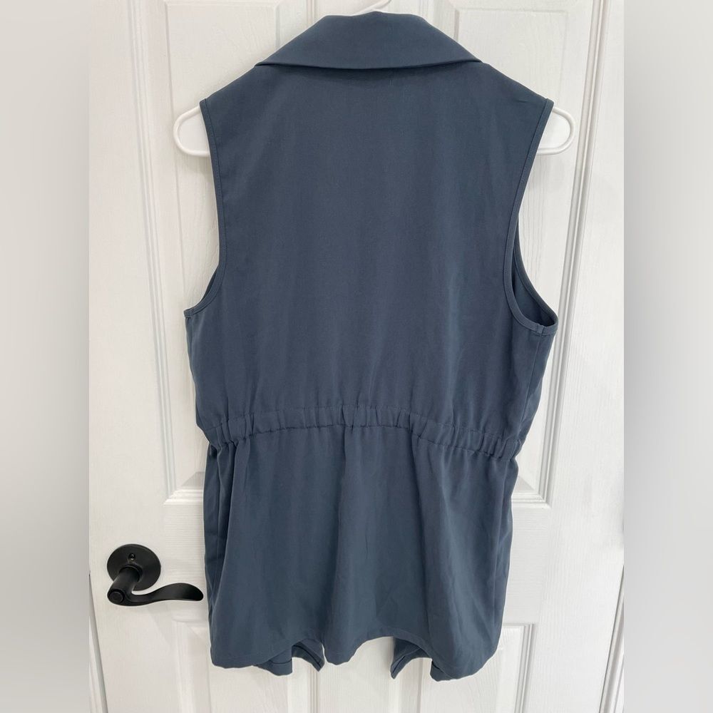 Mud Pie Raven Gray Cinched Waist Open Front Collared Vest Women’s Size S/M - Picture 3 of 7